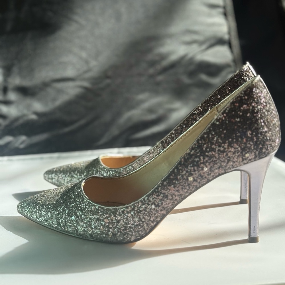 Nina Shoes Sparkling Silver and Black Glitter Pumps Size 9.5 - Picture 4 of 6